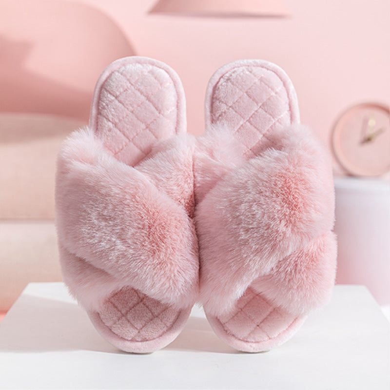 Wholesale Winter New Cross Strap Plush Slippers