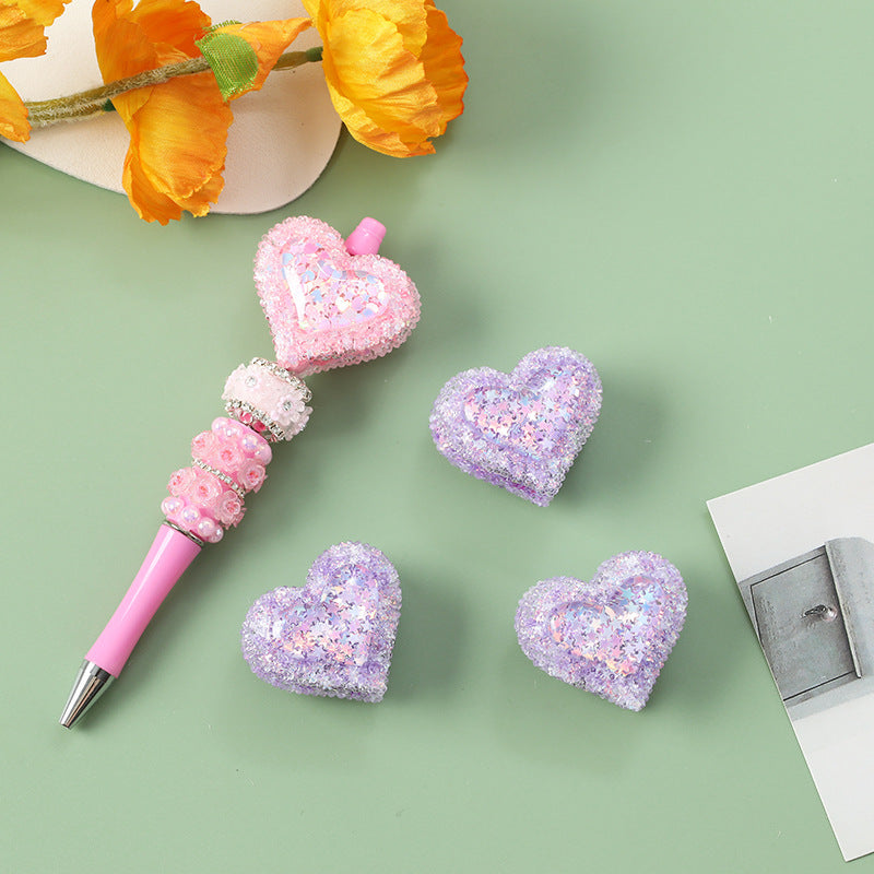 Wholesale 5pcs Heavy Industry Beads DIY Full Diamond Heart Love Beaded Pen Material Accessories Mickey Head Beaded Mobile Phone Chain Decoration