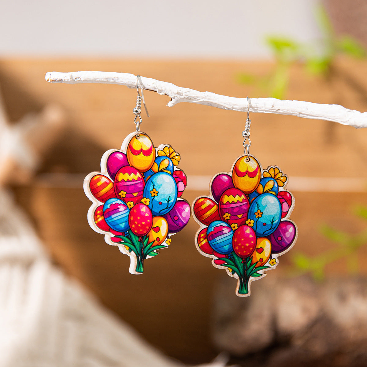 Wholesale Easter cartoon rabbit Easter egg Wood Earrings