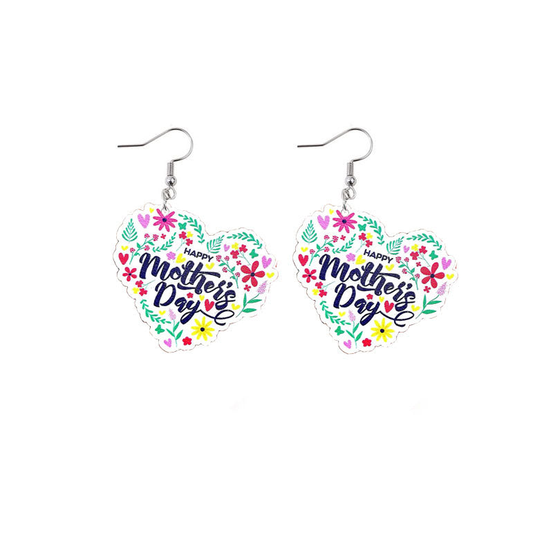 Wholesale Mother's Day Mama Printed Wooden Earrings