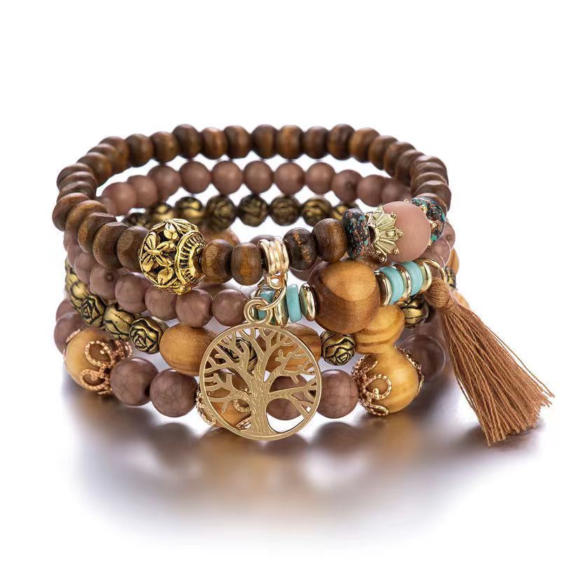 Wholesale Bohemian Style Multi-layer Wooden Beads Stretch Bracelet