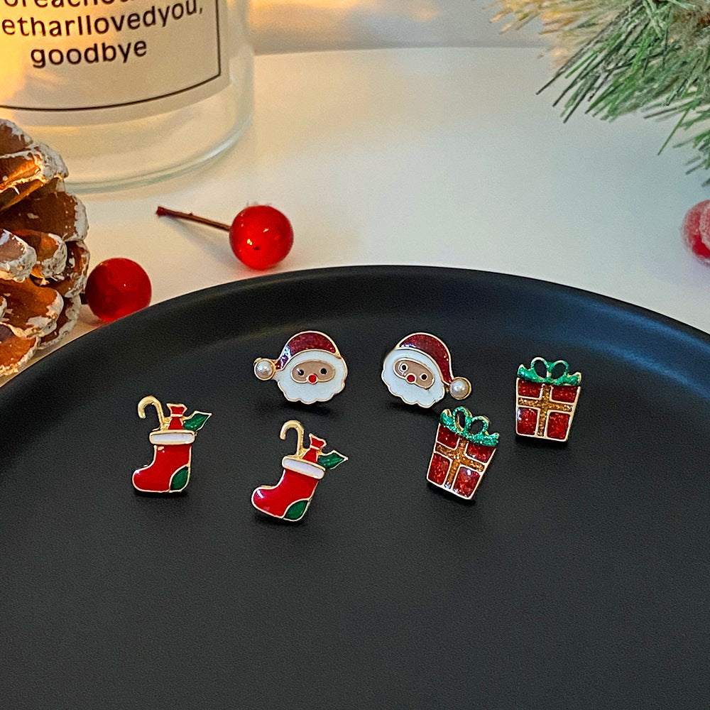 Wholesale Christmas New Products Santa Claus Christmas Tree Alloy Earrings