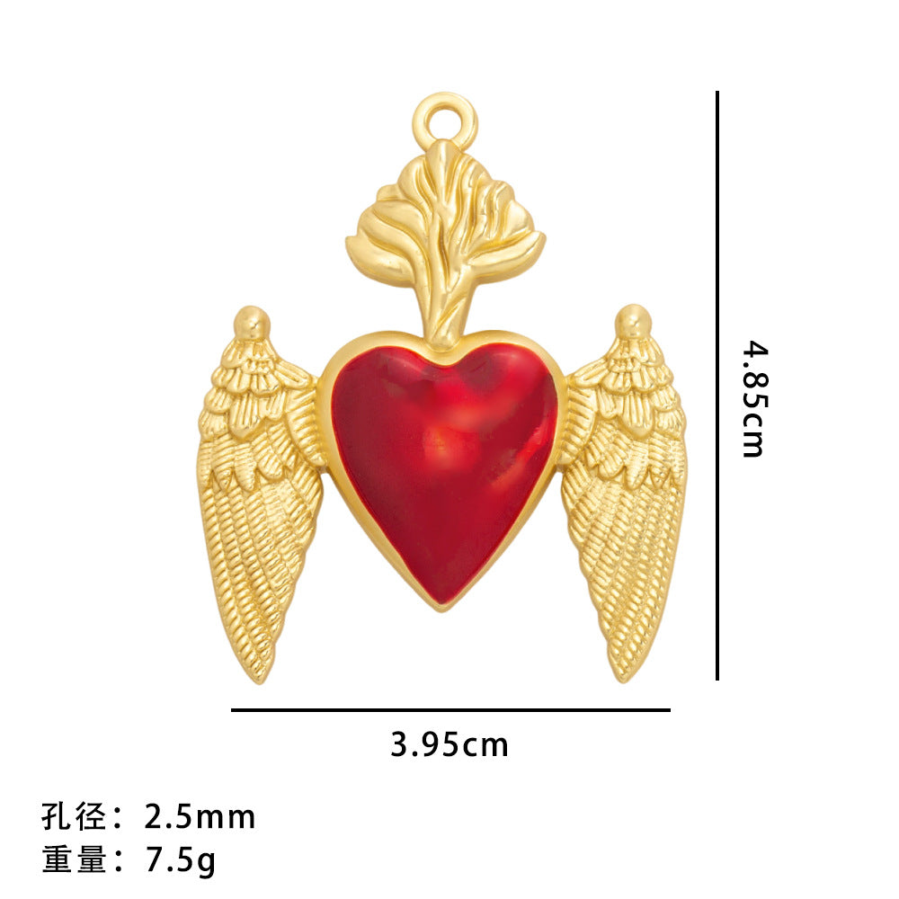Wholesale 20pcs Retro Gothic style red heart alloy relief accessories love wings necklace pendant