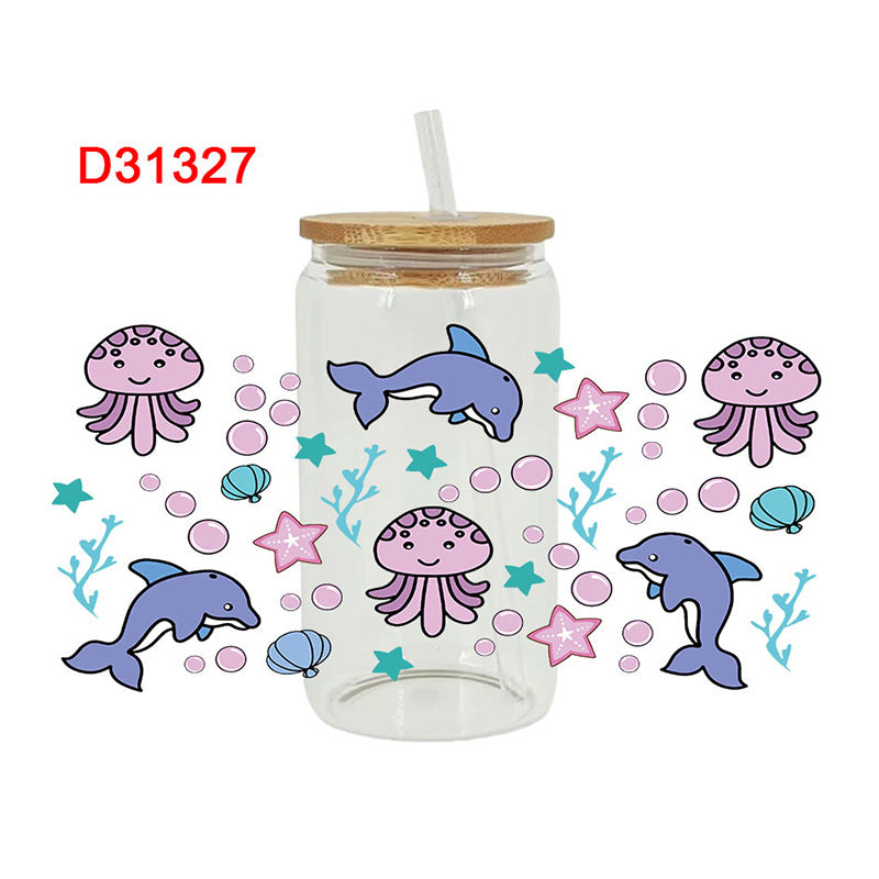 Wholesale  Blue marine animals 16oz Cup UV DTF Wraps