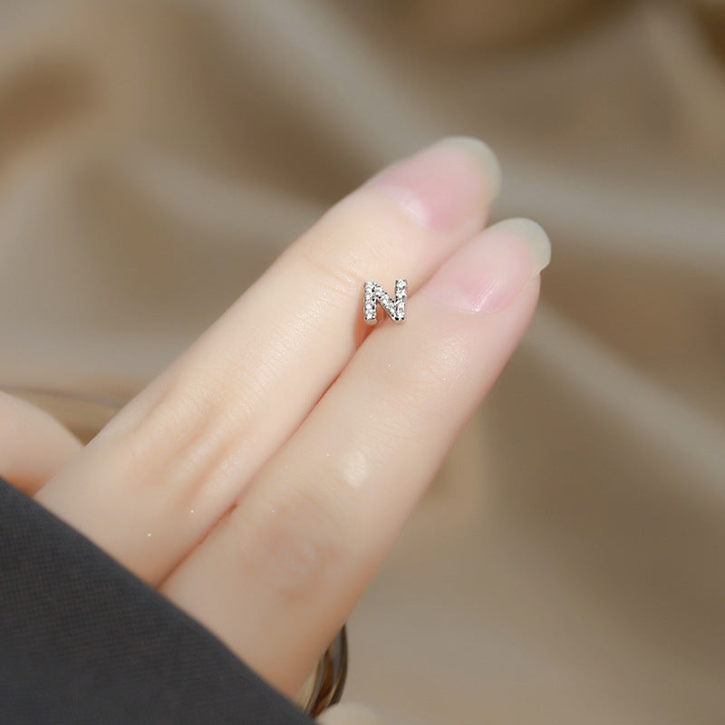 Wholesale Simple Niche Design Mini Full Diamond Earrings for Men and Women Sterling Silver Full Diamond 26 Letter Earrings