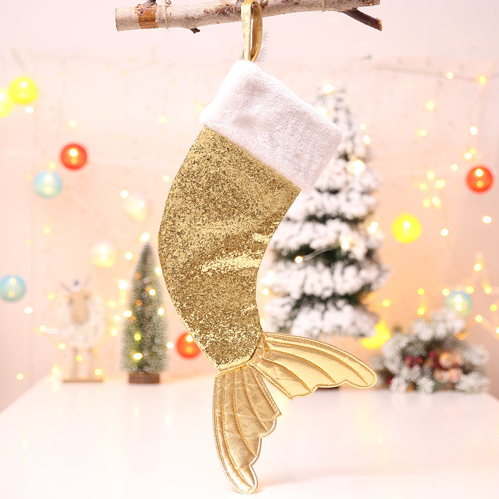 Wholesale 2023 Christmas Decoration 18 Inch Sequin Cloth Christmas Socks, Candy Bags, Fish Tail Socks