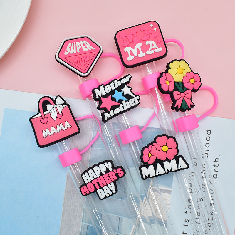 Wholesale  Random 100pcs/pack  Mother' s Day dust plug straw cap   Straw Tube Cap