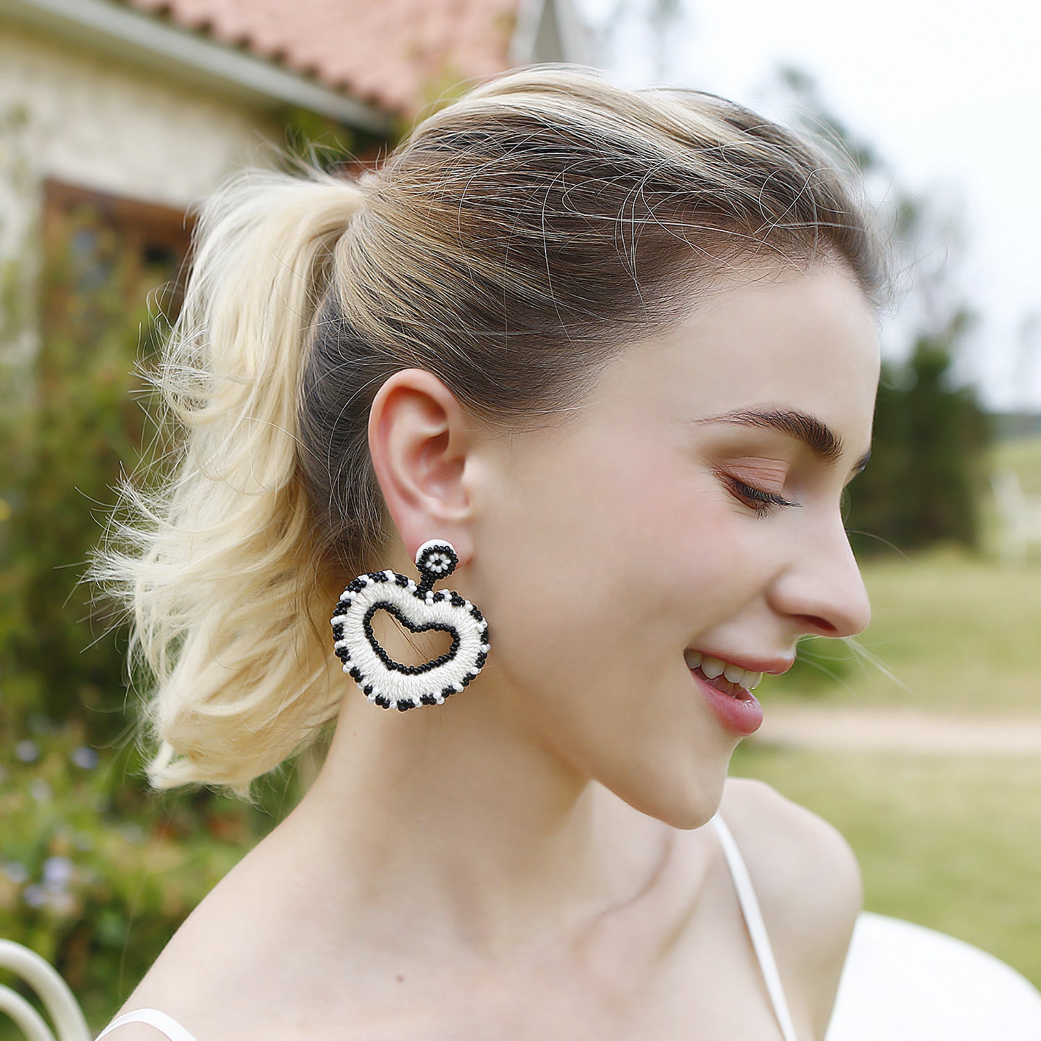 Wholesale Valentine's Day Handwoven Rice Beads Creative Bohemian Heart Shape Earrings