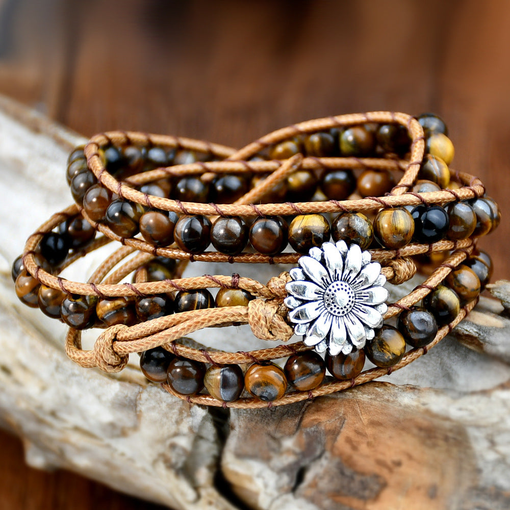Wholesale Tiger Eye Stone Beaded Ethnic Style Woven Handstring