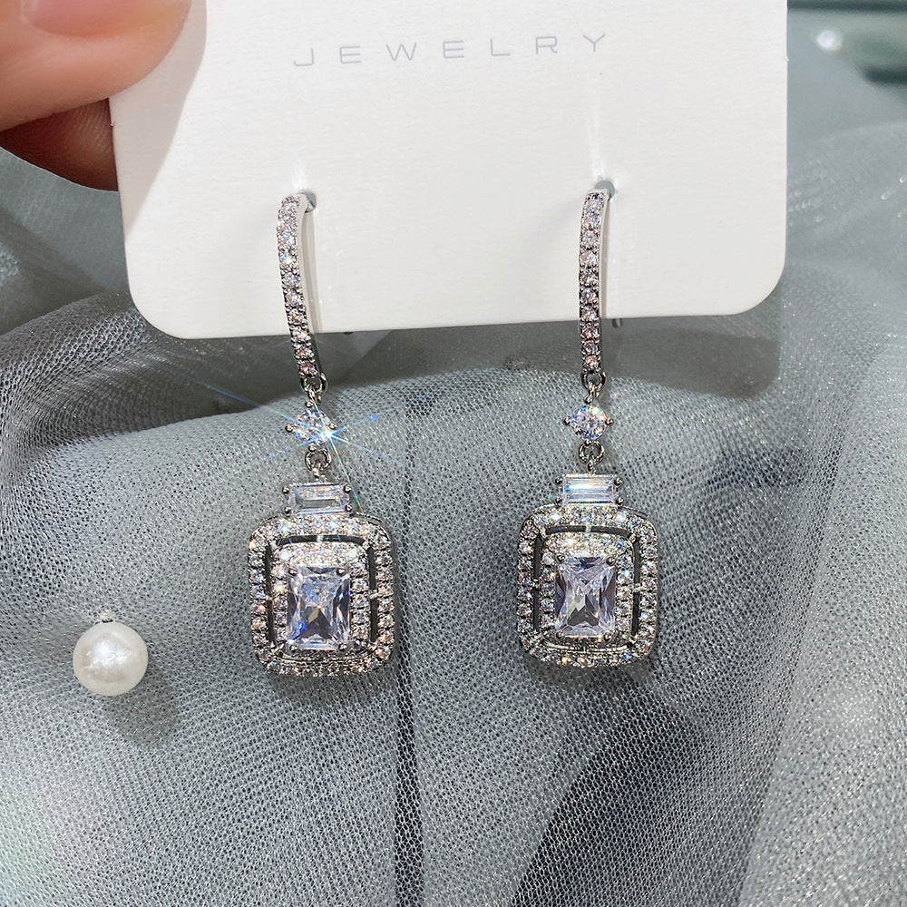 Wholesale Square Diamond Zircon Earrings