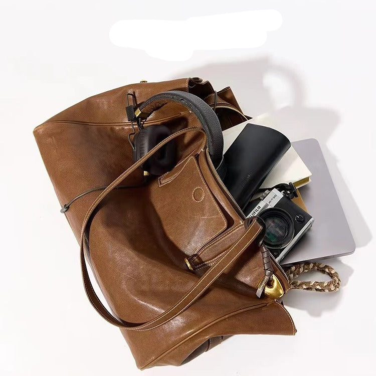 Wholesale Vegetable tanned cowhide briefcase large capacity shoulder bag