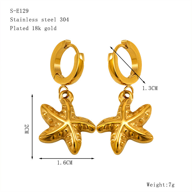 Wholesale Gold Turtle  Conch Starfish  Crab Pendant Titanium Steel Earrings