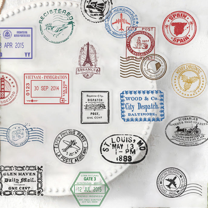 Wholesale 60pcs transparent vintage postmark stickers Waterproof Vinyl Stickers