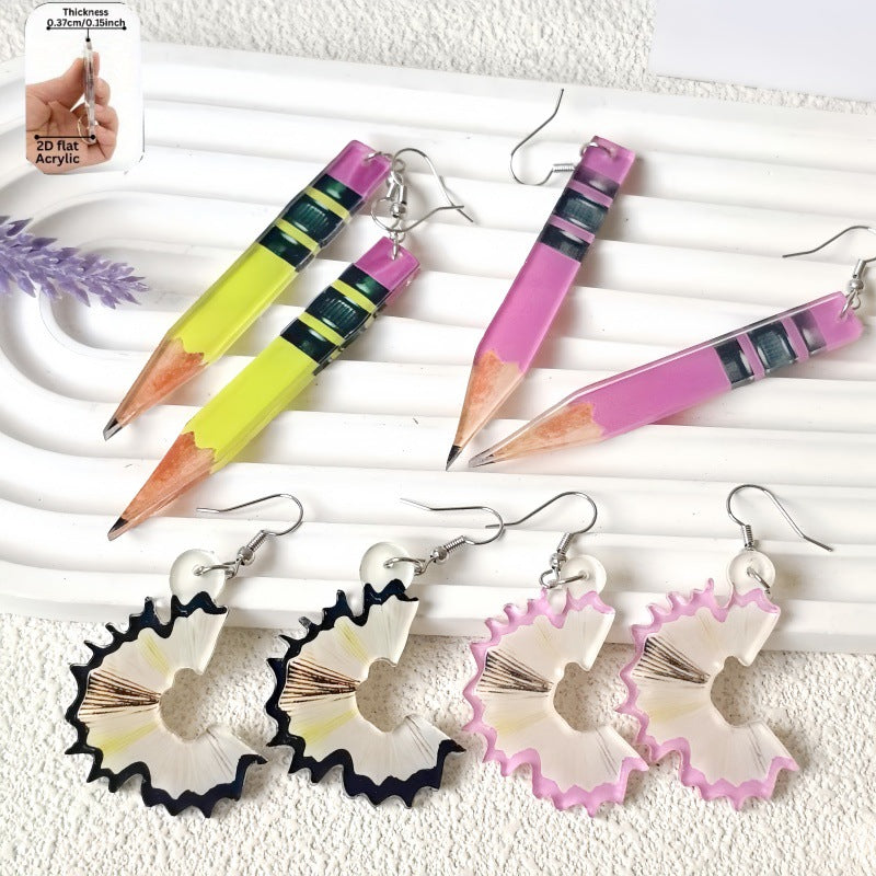 Wholesale Creative Pencil Shaped Acrylic Earrings For Girls Back To School Cute Fashion Jewelry Accessory Gift