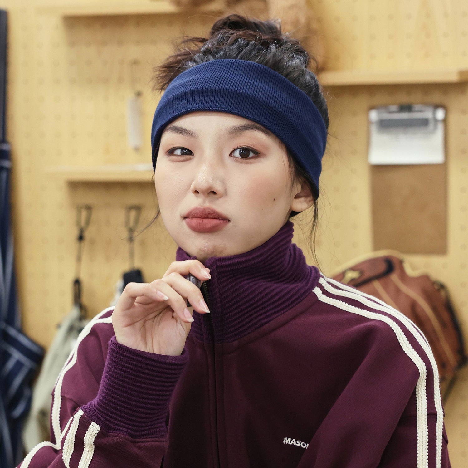 Wholesale knitted wide-brimmed elastic sweat-absorbent sports simple solid color headband for women