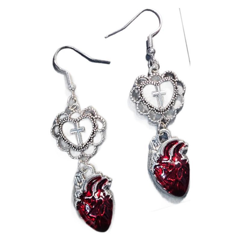 Wholesale Retro dark style gothic punk cross exaggerated earrings