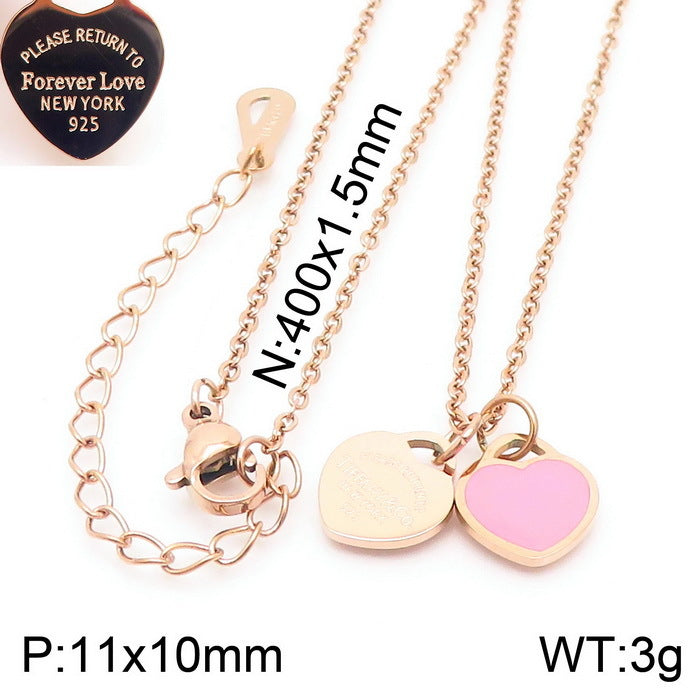Wholesale 18K Gold-plated Heart-shaped Open Glossy Clavicle Chain Multi-color Epoxy Titanium Steel Ring Set