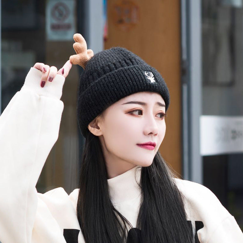 Wholesale Christmas Hat Winter Plush Warm Knitted Hat Cute Antler Beanie