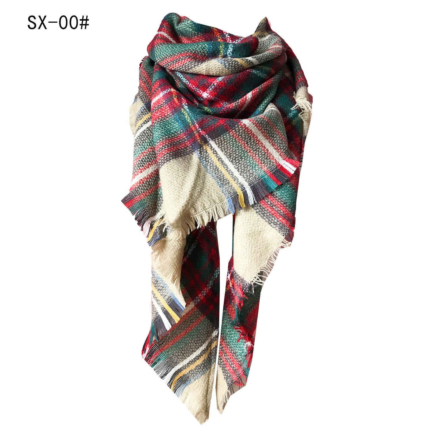 Wholesale Autumn and Winter Imitation Cashmere Double-sided Colorful Plaid Triangle Scarf