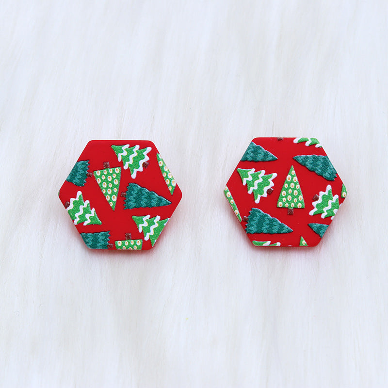 Wholesale Christmas Spray Painted Hexagonal Acrylic Earrings