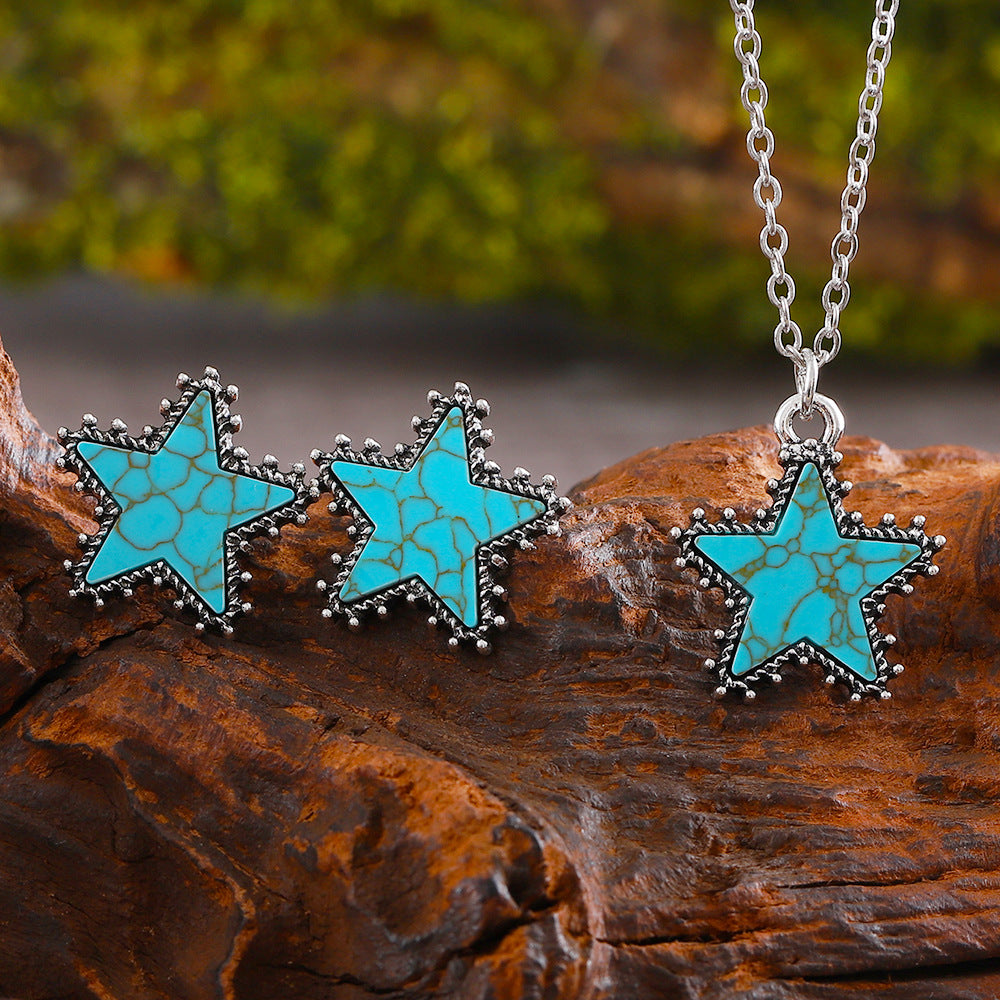 Wholesale Cactus Star Bull Head Heart Turquoise Earring Necklace Set