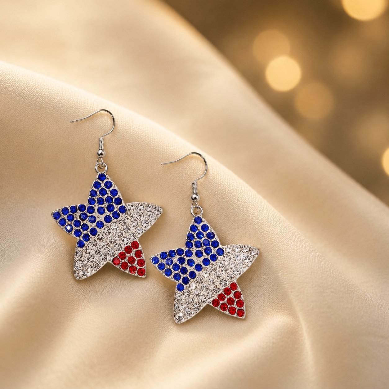 Wholesale Patriotic Star Heart Earrings For Women Red White Blue Rhinestone Alloy Independence Day Fashion Jewelry Accessory Gift