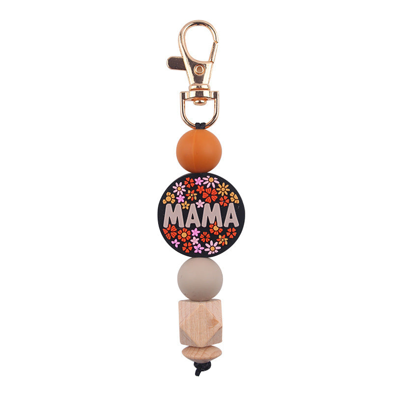 Wholesale Handmade Silicone Beaded Cartoon Mother's Day Keychain