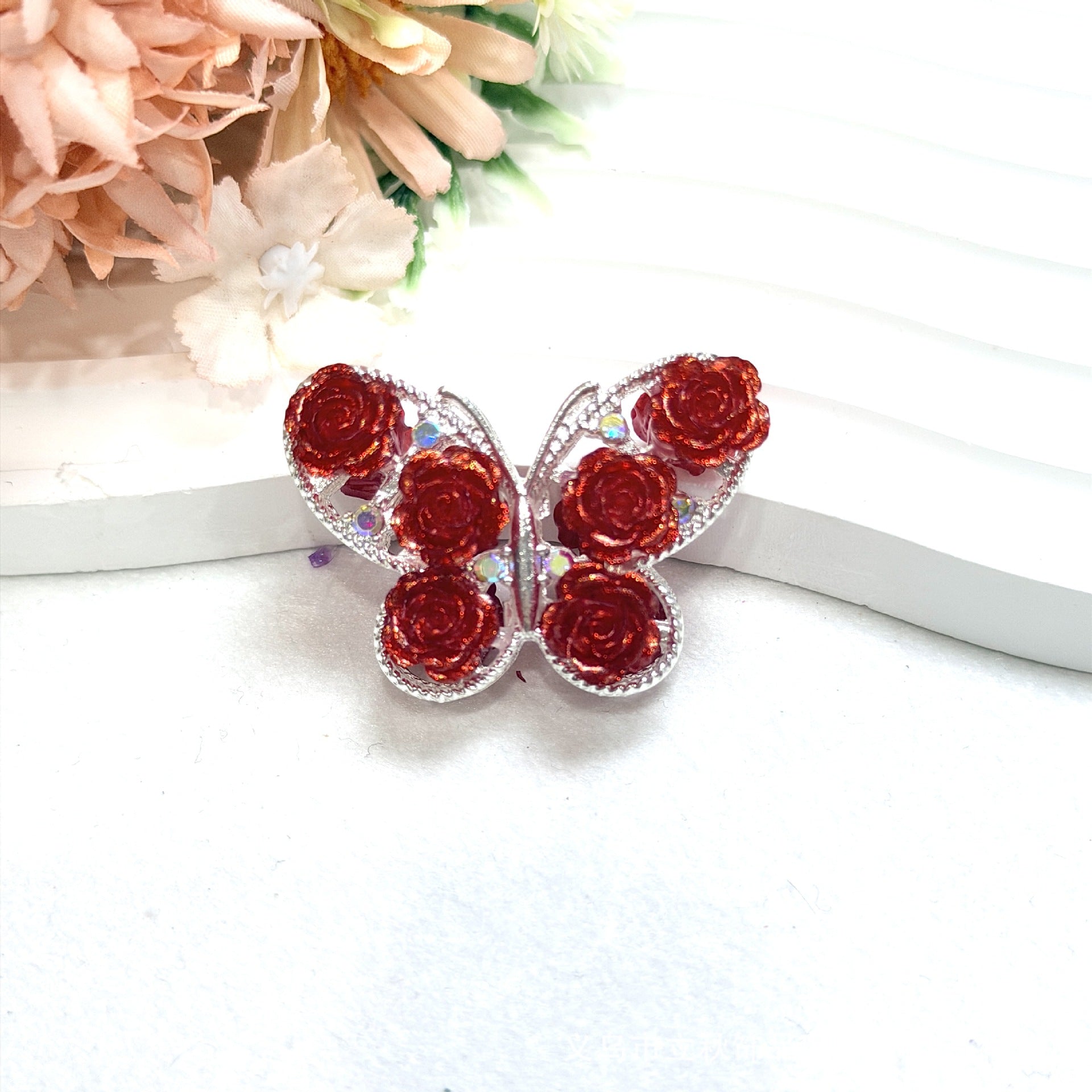 Wholesale 10pcs Colored alloy butterfly rose straight hole beads