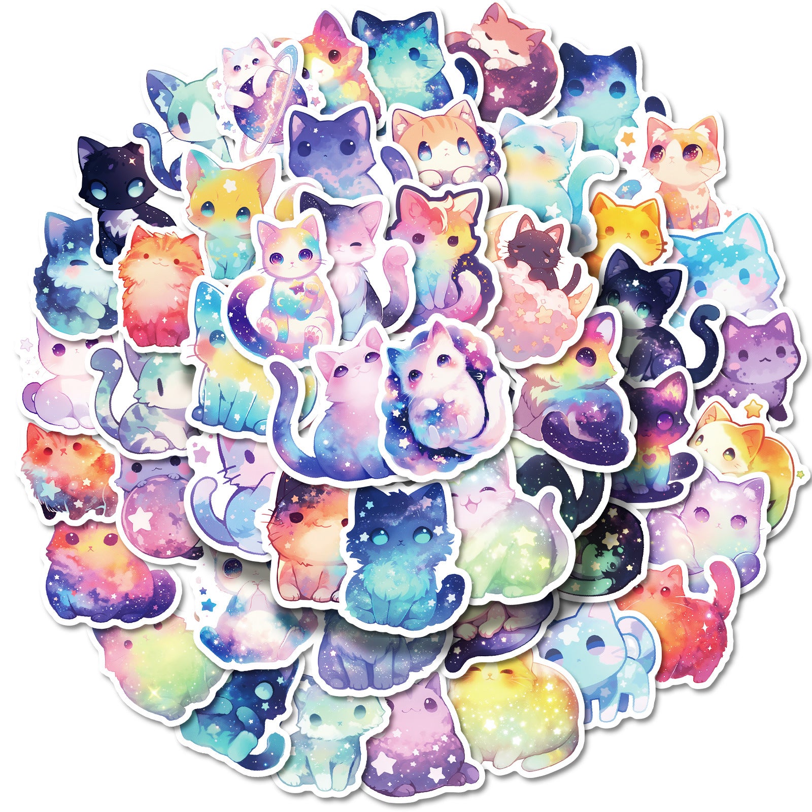 Wholesale 50 Cute Cartoon sy Starry Sky Cat Creative Stickers