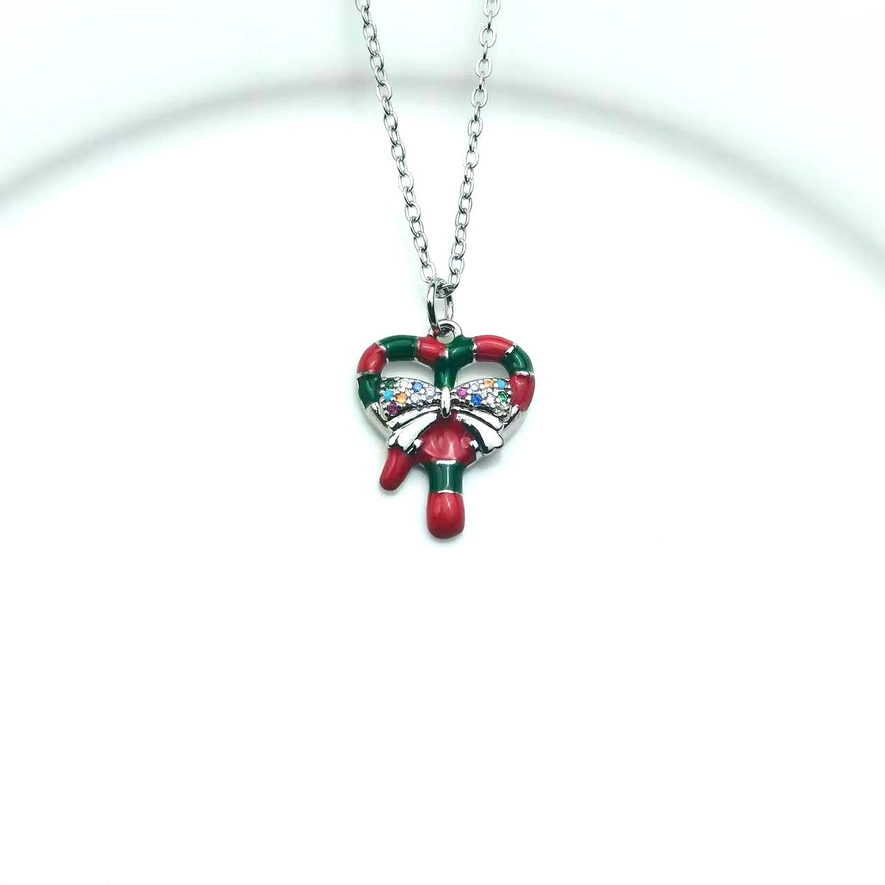 Wholesale Christmas Snowflake Deer Necklace Christmas Wreath Candy Diamond Pendant Necklace