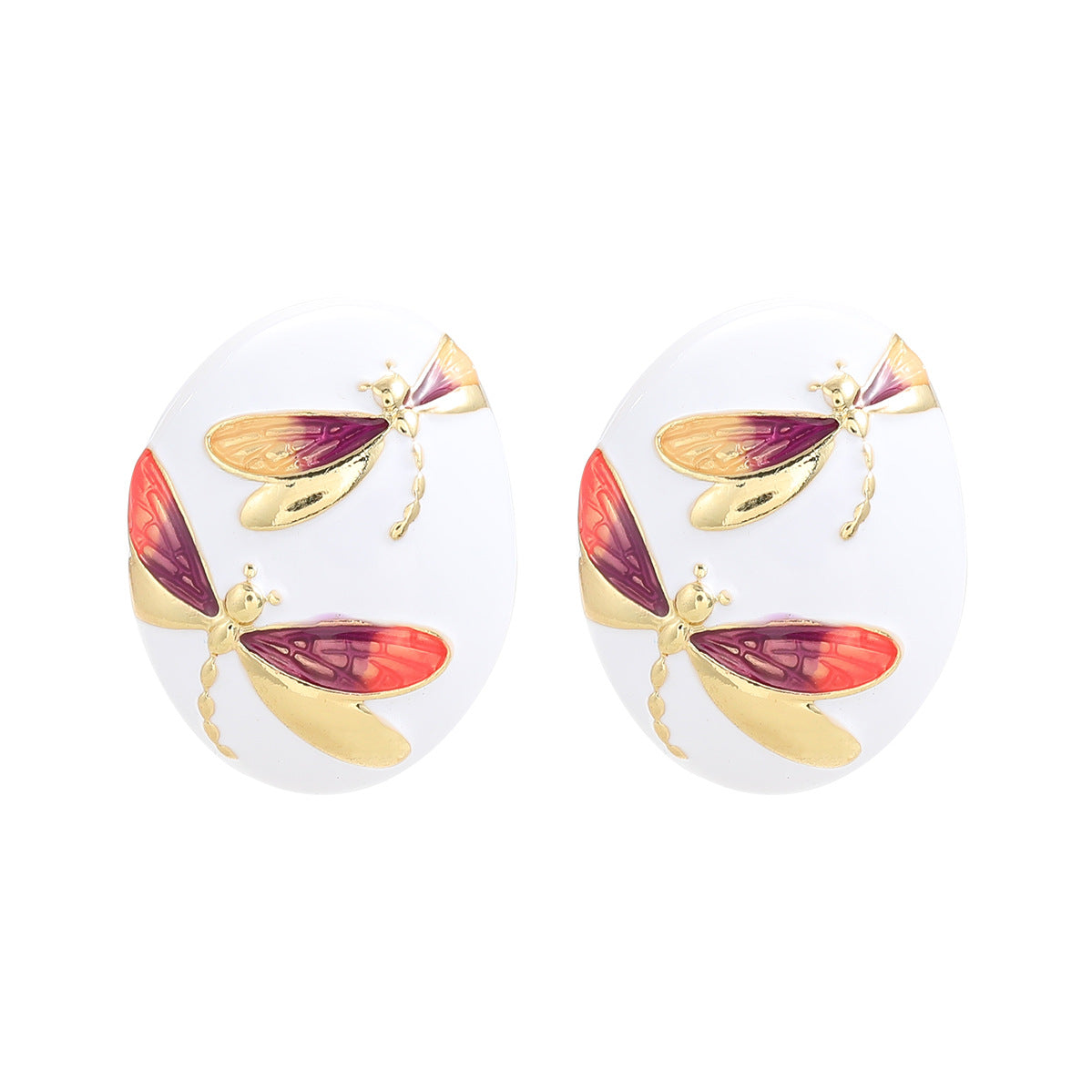 Wholesale Oval Alloy Dripping Butterfly Boho Style Earrings