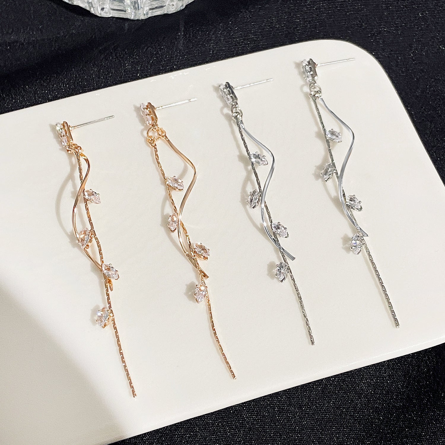 Wholesale French Style Geometric Twisted Zircon Long Tassel Earrings For Women Party Jewelry Accessory