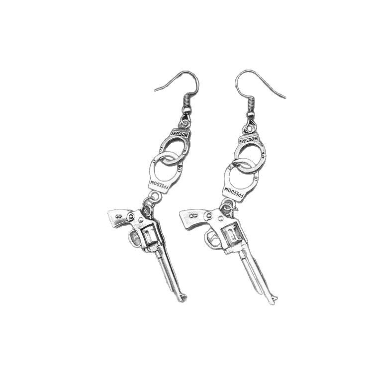 Wholesale Punk earrings, dark style, pistol, high heels, handcuffs earrings