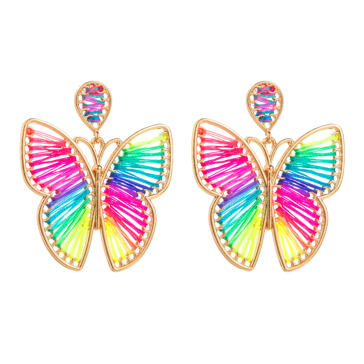 Wholesale Cotton Thread Braided Butterfly Bohemian Ethnic Style Alloy Earrings