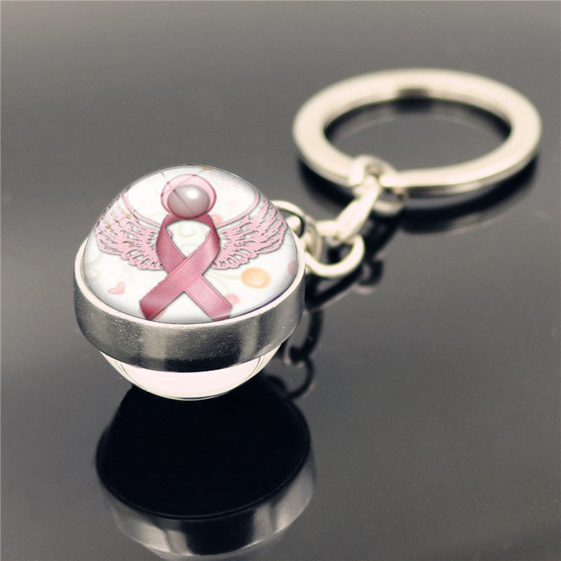 Wholesale Care Breast Cancer Vermicelli with Zinc Alloy Key Chain
