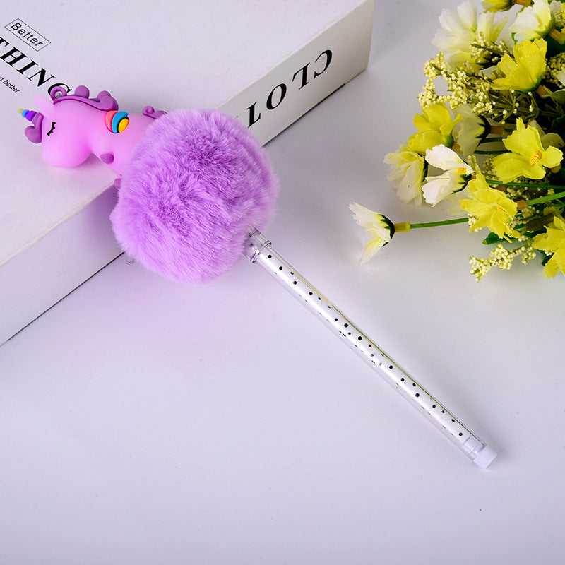 Wholesale 10PCS Creative Cartoon Unicorn Fishtail Hair Ball Plastic Ballpoint Pen