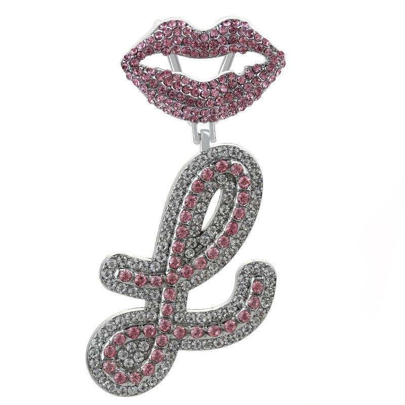 Wholesale Full Diamond Lips 26 Letters Pendant Necklace