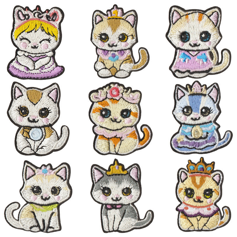 Wholesale Cartoon Kitten Embroidered Iron On Patches 9Pcs Decorative Fashion Accessory For Clothing Towel DIY Gift Boutique Resale