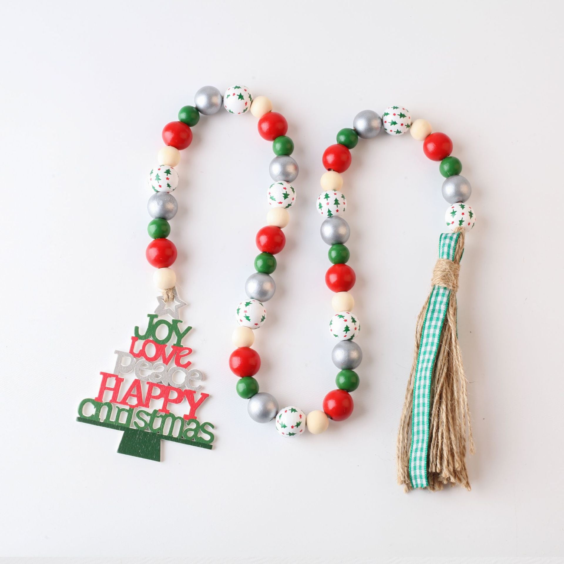 Wholesale  10pcs/ pack Christmas wood beads hemp rope tassel wood beads