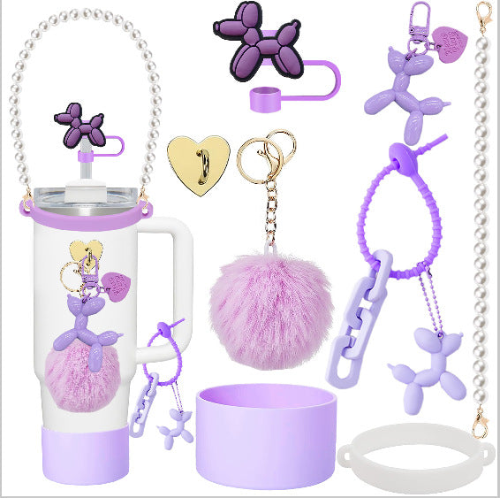 Wholesale Straw hat cup set cup chain colorful begonia flower key chain set