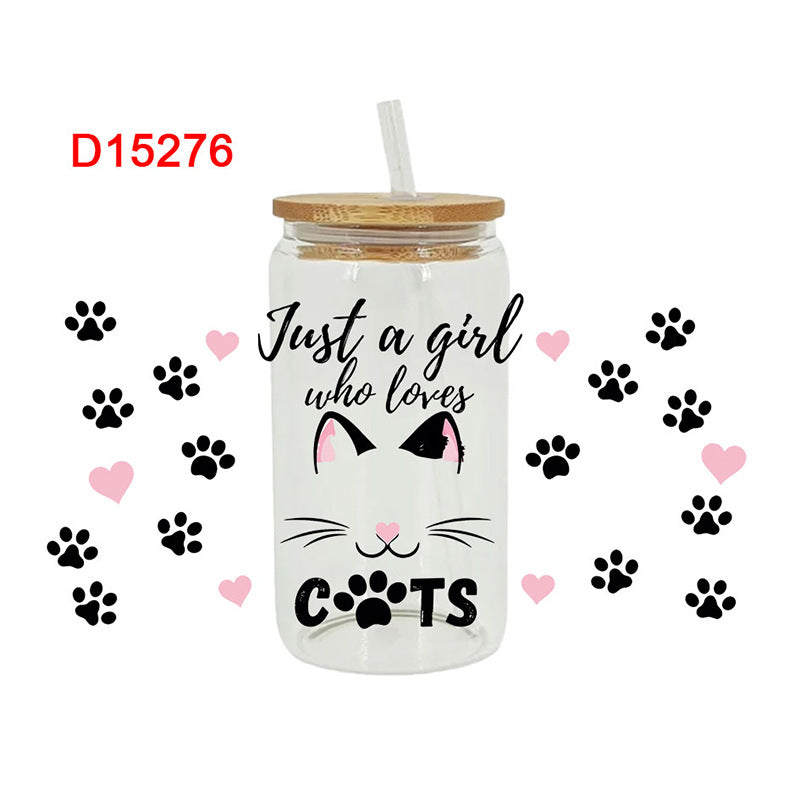 Wholesale  Black and white cat cartoon 16oz Cup UV DTF Wraps