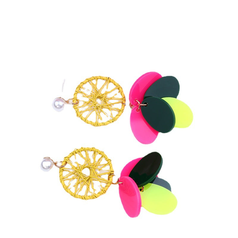 Wholesale Pearl Colored Woven Circular Acrylic Earrings