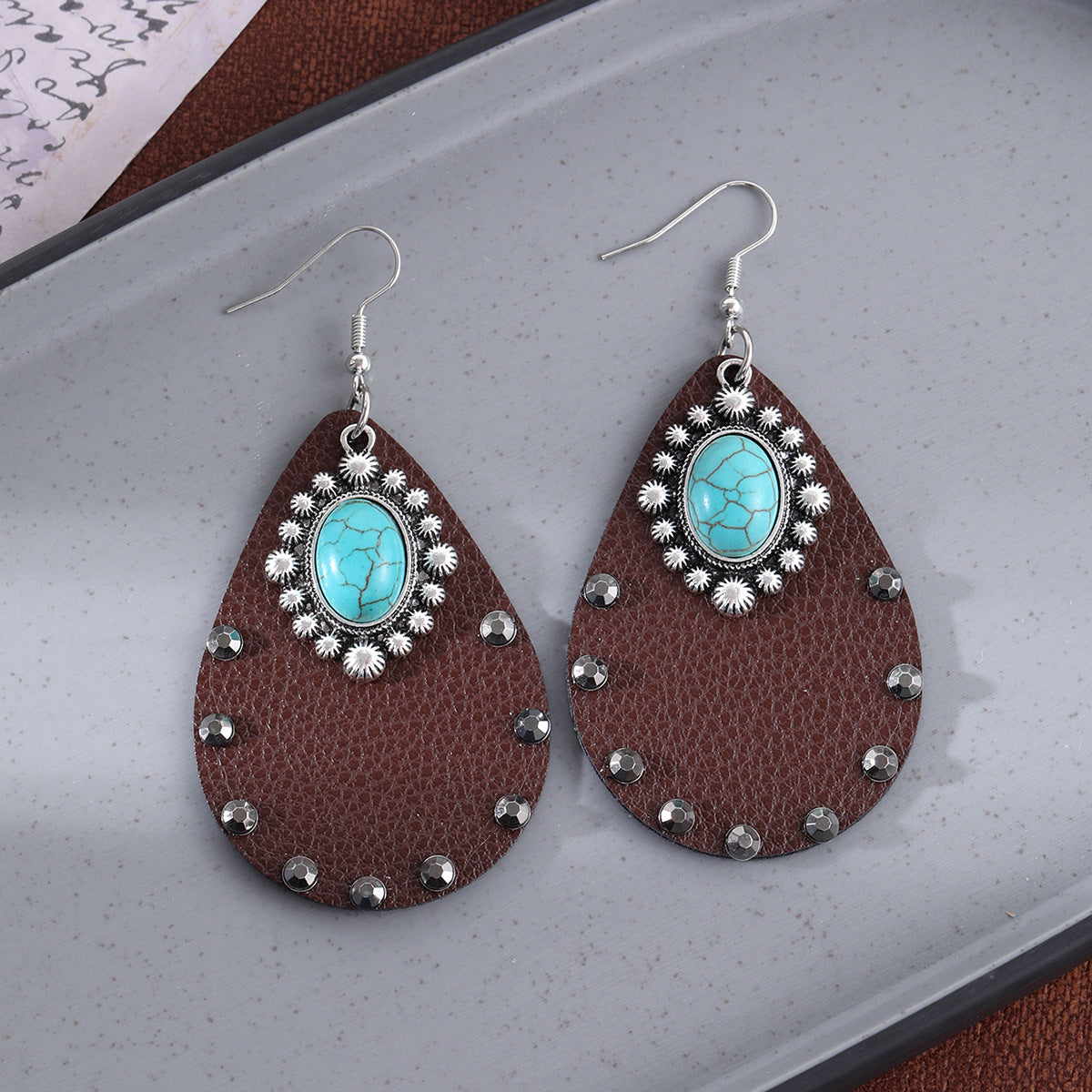 Wholesale Boho Feather Leather Drop Earrings