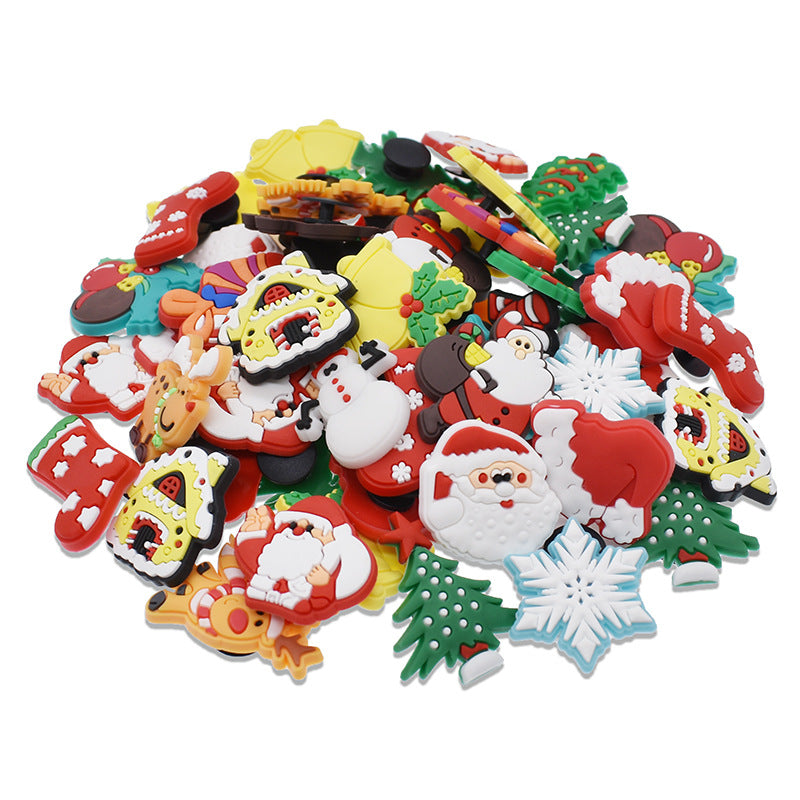 Wholesale Random 100pcs Christmas Cartoon Hole Shoes PVC Soft Rubber Shoe Buckles