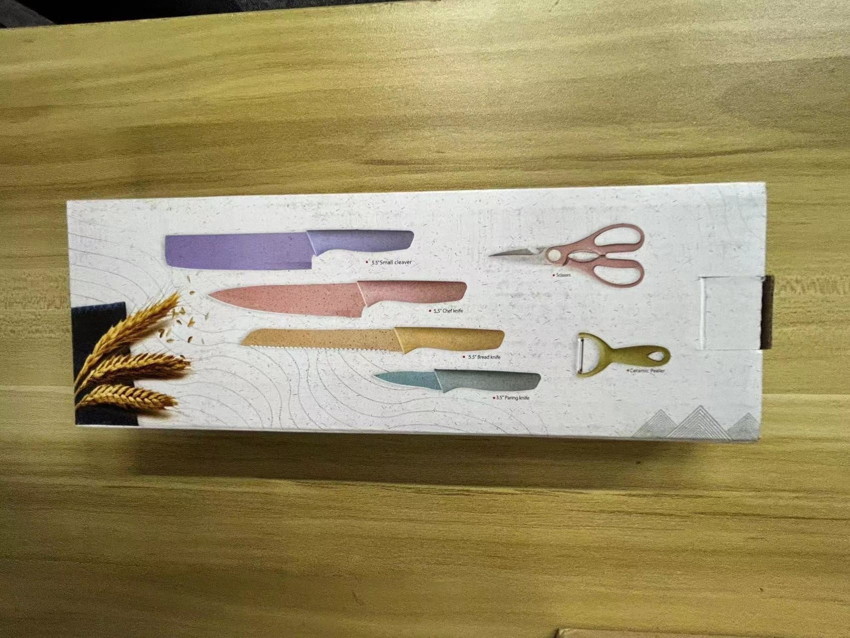 Wholesale colored macaron kitchen knife set of six pieces