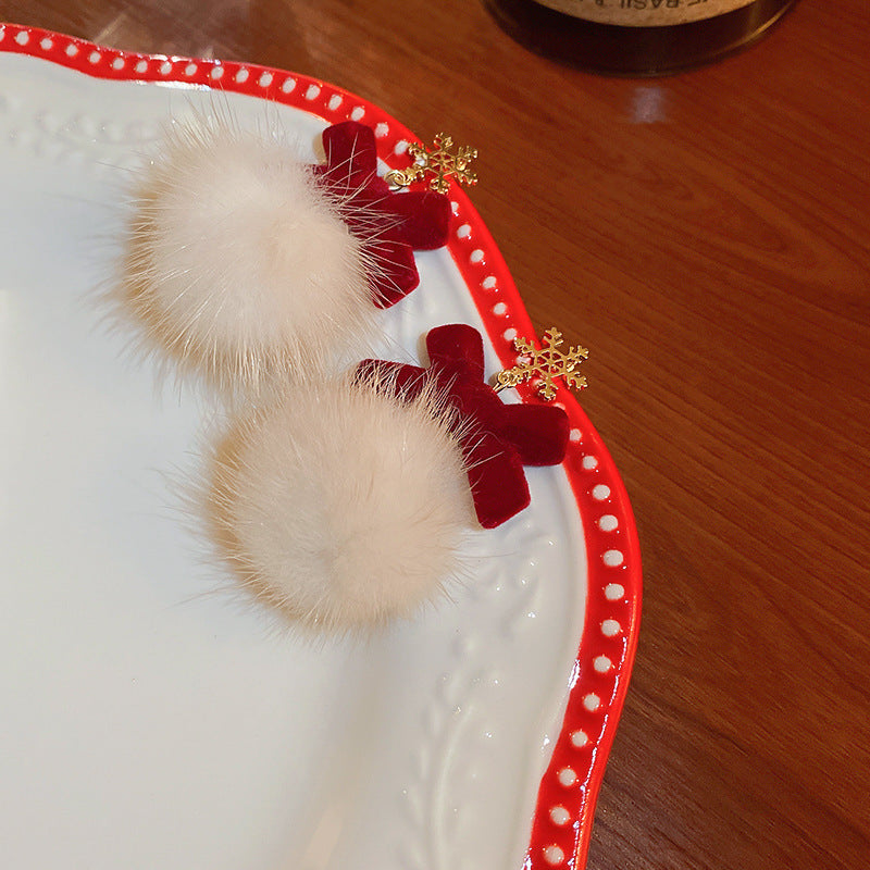 Wholesale Diamond studded bow feather tassel earrings