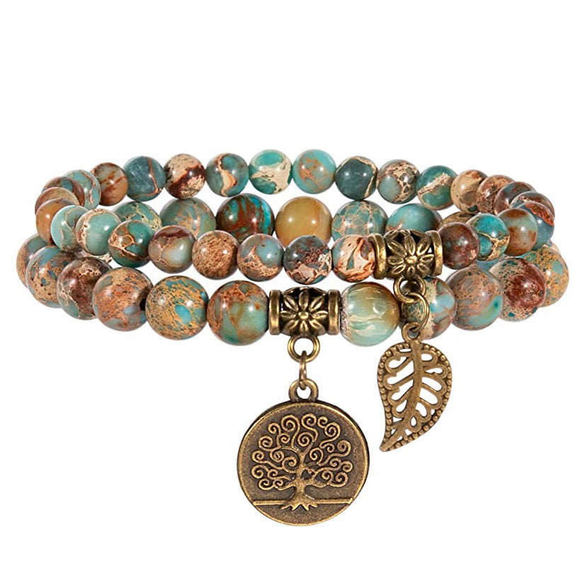 Wholesale Tree Of Life Leaf Pendant Bracelet Set Colorful Stone Beaded Jewelry For Everyday Wear Boutique Resale