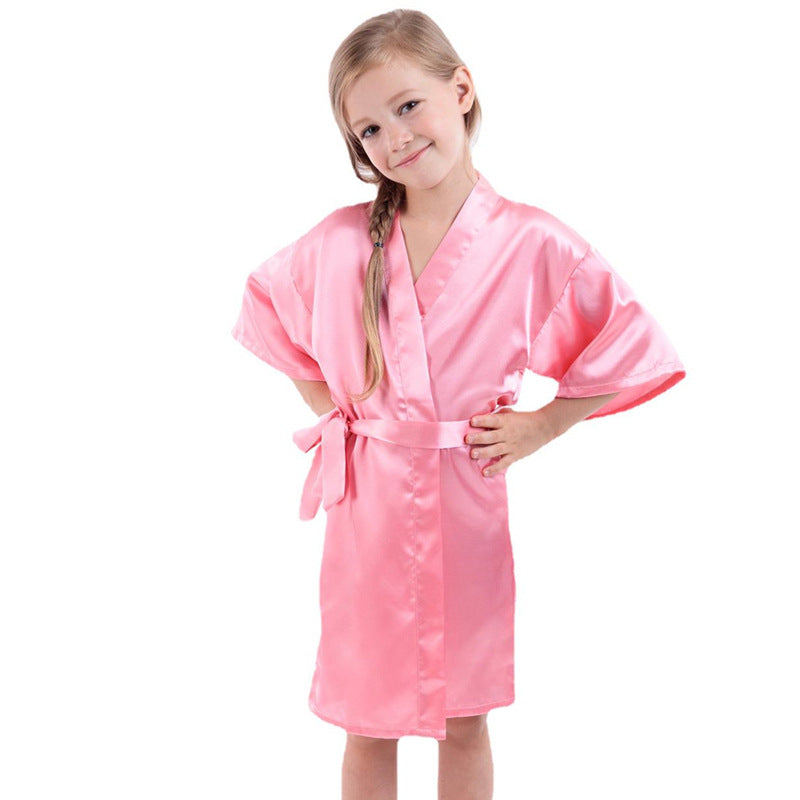 Wholesale Kids V-neck Long Cardigan Bathrobe Casual Nightgown