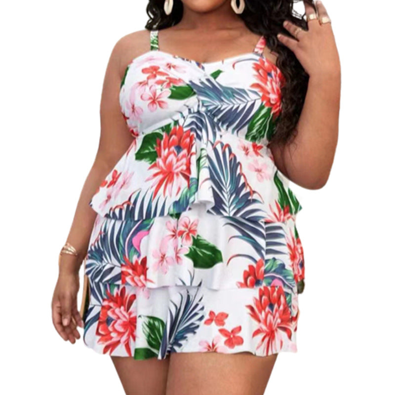 Wholesale Large Size Split Backless High Waist Printed Swimwear