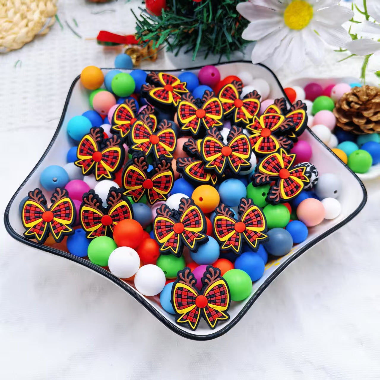 Wholesale 10pcs/pack 2D Christmas  Cartoon Focus Beads  DIY Silicone Beads